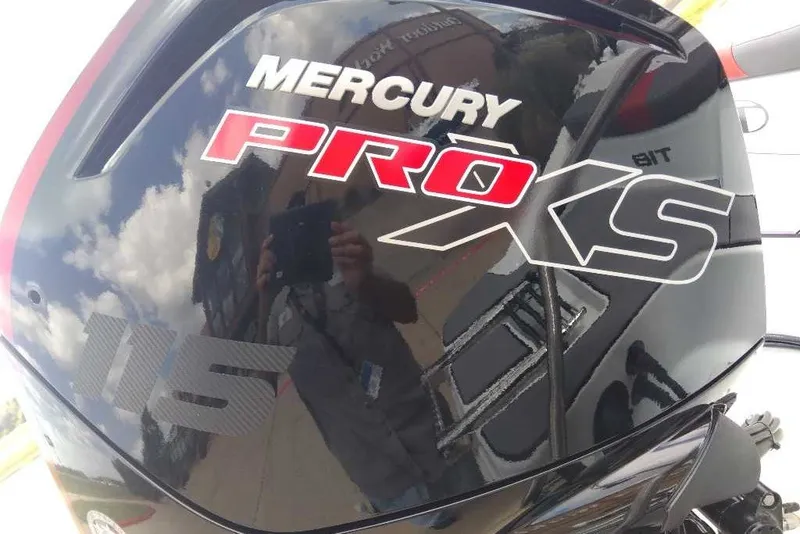 Slide: The Image of Mercury Pro XS 115 outboard motor on a 2027 Tahoe T18 boat. - 9