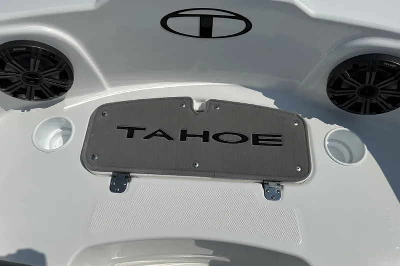 Slide: The Image of 2027 Tahoe T21 boat interior with speakers and branded panel. - 14
