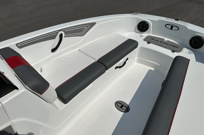 Slide: The Image of 2027 Tahoe T21 boat interior with sleek seating and modern design elements. - 15