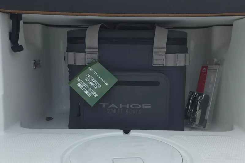 Slide: The Image of Tahoe 1950 boat storage with 24-can soft cooler, 2027 model. - 11
