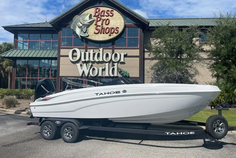 The Image of 2027 Tahoe T21 boat on trailer outside Bass Pro Shops Outdoor World. - 0
