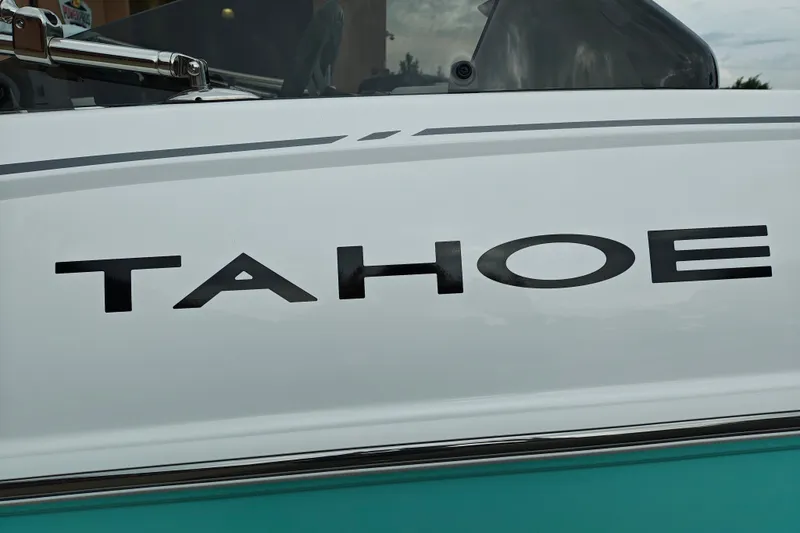 Slide: The Image of 2027 Tahoe T16 boat with sleek design and bold lettering. - 3