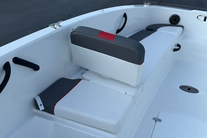 Slide: The Image of 2027 Tahoe T18 boat interior with sleek white and gray seating. - 16