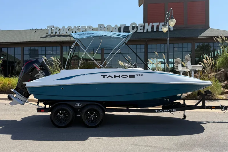Slide: The Image of 2027 Tahoe 1950 boat on trailer at Tracker Boat Center. - 16