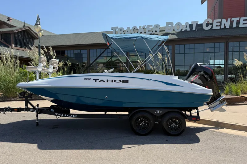 Slide: The Image of 2027 Tahoe 1950 boat with canopy at Tracker Boat Center. - 5