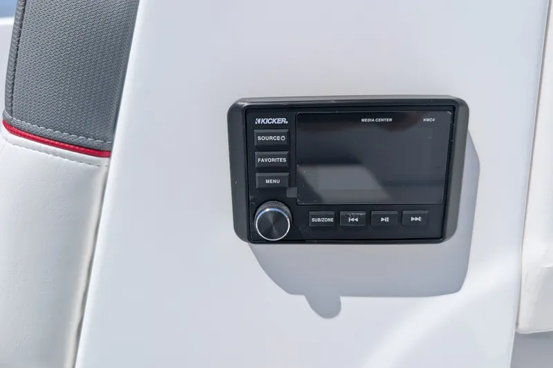 Slide: The Image of 2027 Tahoe T18 boat media center with Kicker KMC4 audio system. - 15
