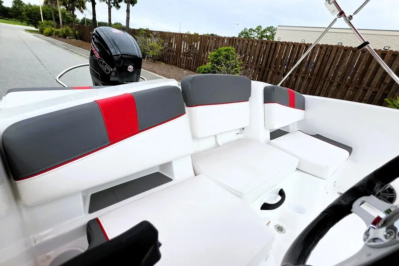 Slide: The Image of Interior of 2027 Tahoe T18 boat with stylish seating and modern design. - 13