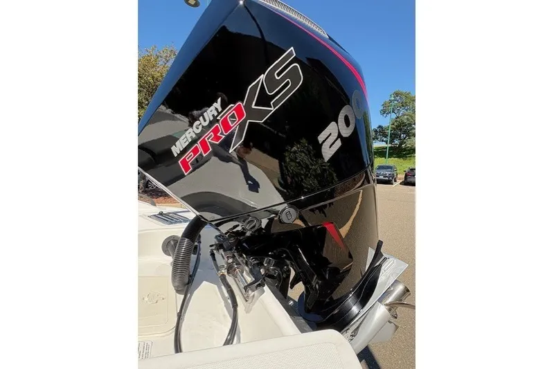 Slide: The Image of Mercury Pro XS 200 outboard motor on 2027 Tahoe T21 boat. - 5
