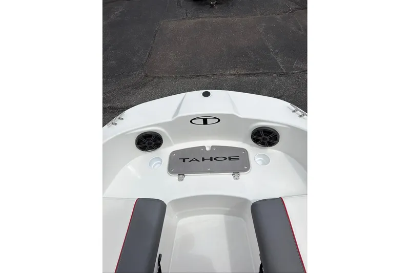 Slide: The Image of 2027 Tahoe T21 boat interior with speakers and seating, showcasing modern design. - 8