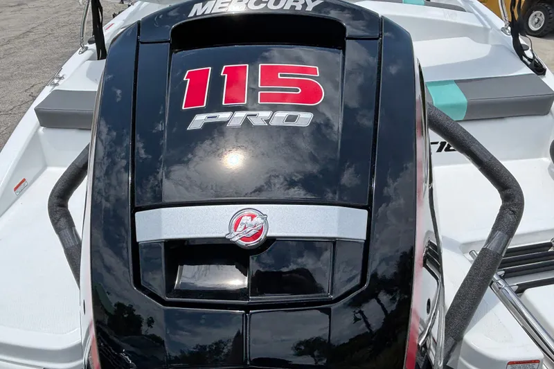 Slide: The Image of Mercury 115 Pro outboard motor on 2027 Tahoe T18 boat, rear view. - 6