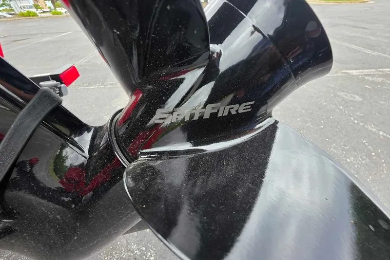 Slide: The Image of Close-up of a black Tahoe T18 2027 boat propeller with "Spitfire" branding. - 5