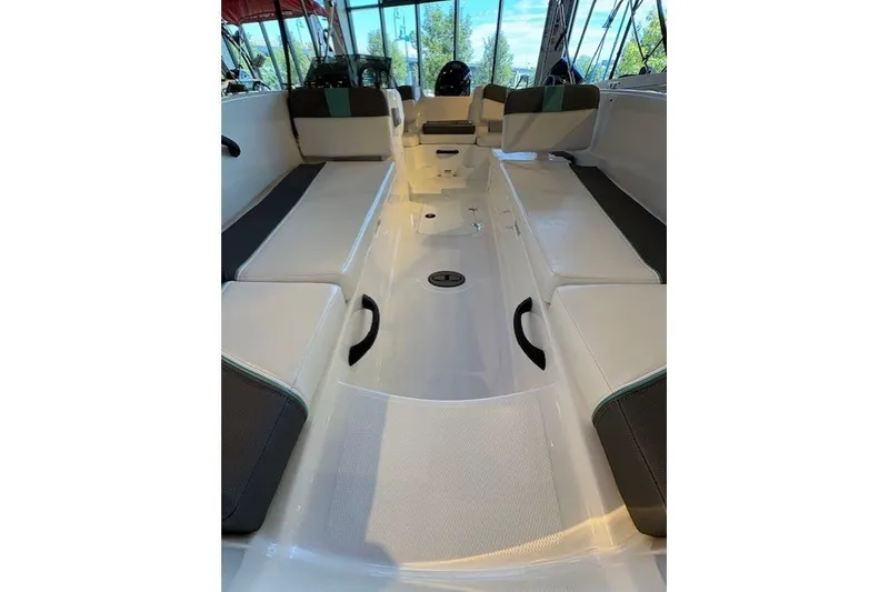 Slide: The Image of 2027 Tahoe T18 boat interior with spacious seating and modern design. - 2