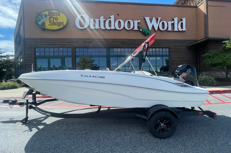 The Image of 2027 Tahoe T18 boat on trailer outside Bass Pro Shops Outdoor World. - 0