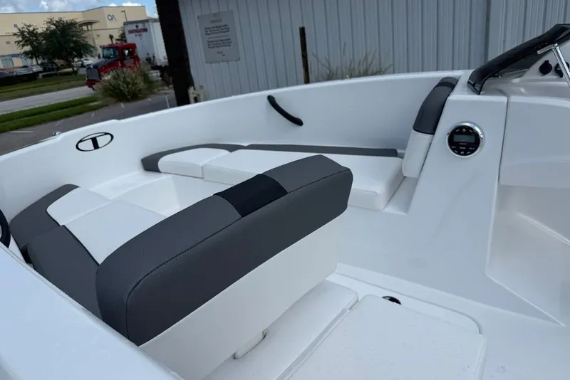 Slide: The Image of Interior of 2027 Tahoe T16 boat with sleek seating and modern design. - 69