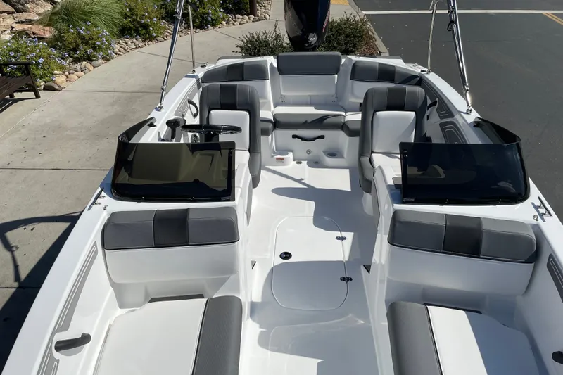 Slide: The Image of 2027 Tahoe T21 boat interior with sleek seating and modern design. - 26