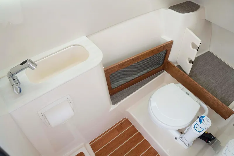Slide: The Image of Manufacturer Provided Image: 2022 Grady-White Freedom 285 boat bathroom with sink and toilet. - 15