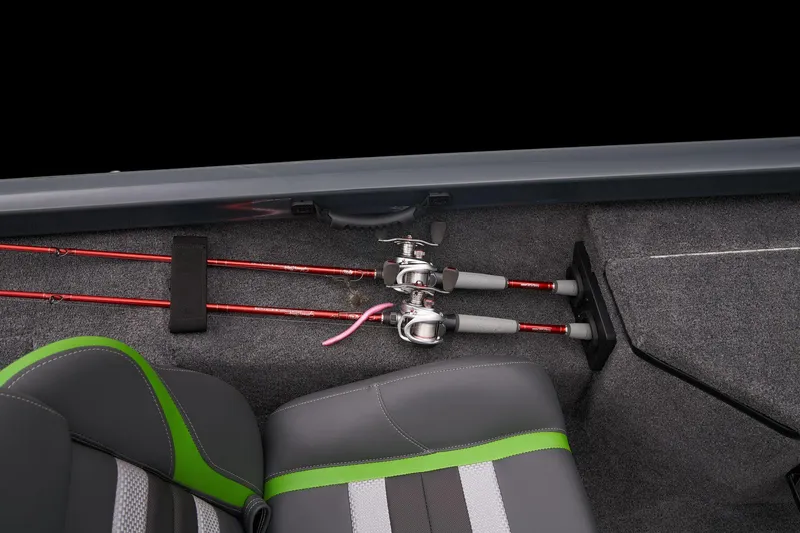 Slide: The Image of Manufacturer Provided Image: Manufacturer Provided Image: 2025 Ranger RT178 boat interior with fishing rods and stylish seating. - 47