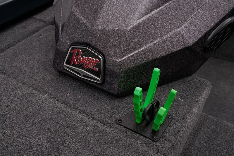 Slide: The Image of Manufacturer Provided Image: Manufacturer Provided Image: Interior of 2025 Ranger RT178 boat with logo and green rod holders. - 28