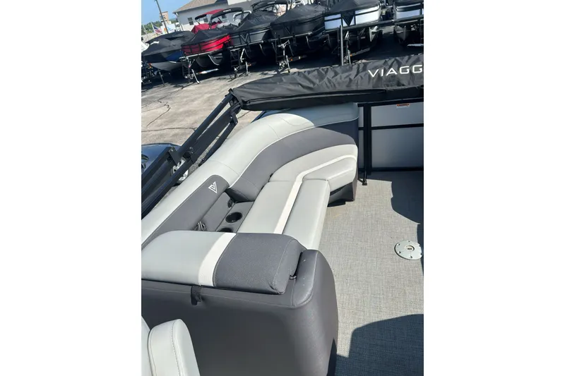 Slide: The Image of Luxurious seating on 2026 Viaggio Lago X-U 24 boat, showcasing modern design and comfort. - 14