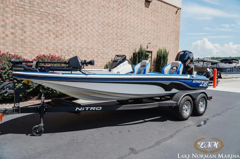 Slide: The Image of 2025 Nitro Z18 Pro boat on trailer at Lake Norman Marina. - 1