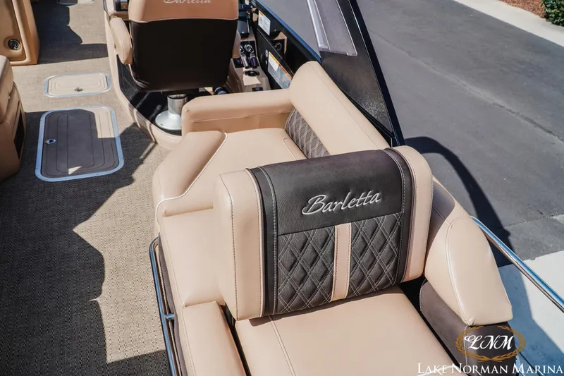 Slide: The Image of Luxurious seating on 2025 Barletta L25MAT pontoon boat at Lake Norman Marina. - 7