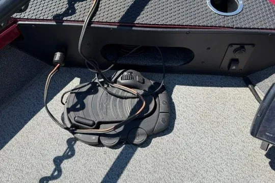 Slide: The Image of Foot pedal control on a 2018 Ranger VS1670 SC boat deck. - 26