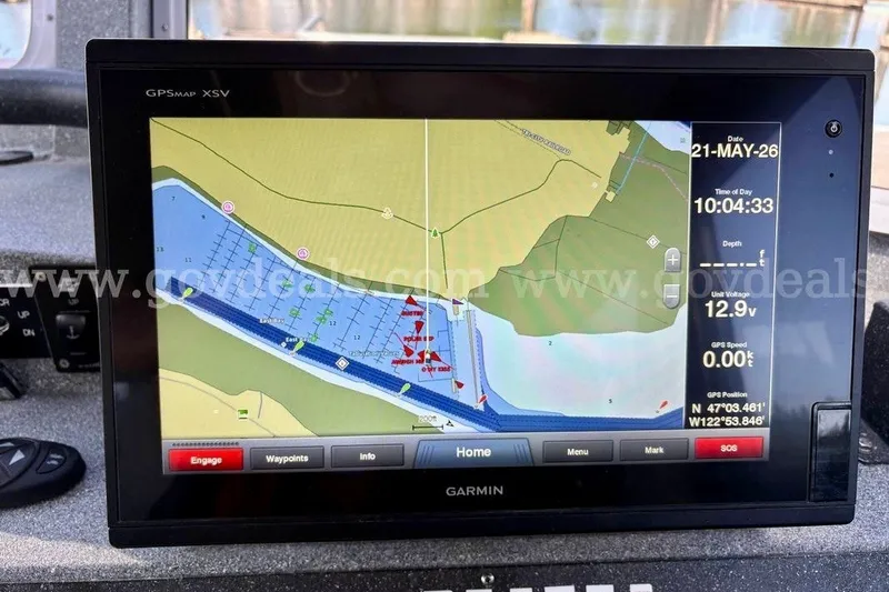 Slide: The Image of Garmin GPS display on 2019 Armstrong Marine 38 Monohull, showing navigation map and data. - 36