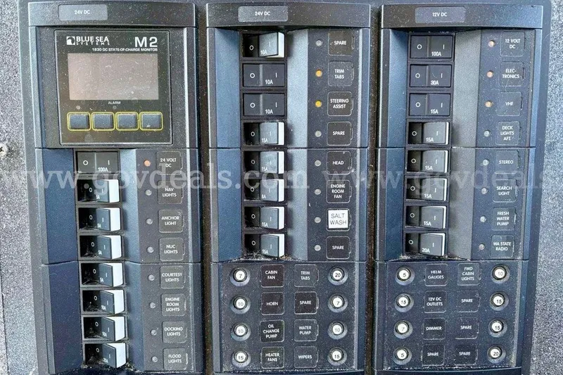 Slide: The Image of Electrical panel of a 2019 Armstrong Marine 38 Monohull with Blue Sea Systems M2 monitor. - 34