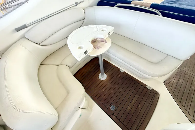 Slide: The Image of Luxurious seating area on 2005 Cranchi Endurance 41 yacht with wooden flooring. - 17