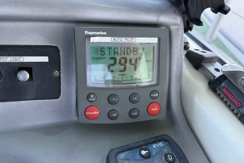Slide: The Image of Raymarine autopilot display on 2005 Cranchi Endurance 41, showing standby mode at 294 degrees. - 13