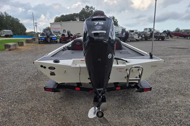 Slide: The Image of 2023 Ranger RT178 boat with Mercury 75 engine, parked on gravel lot. - 7