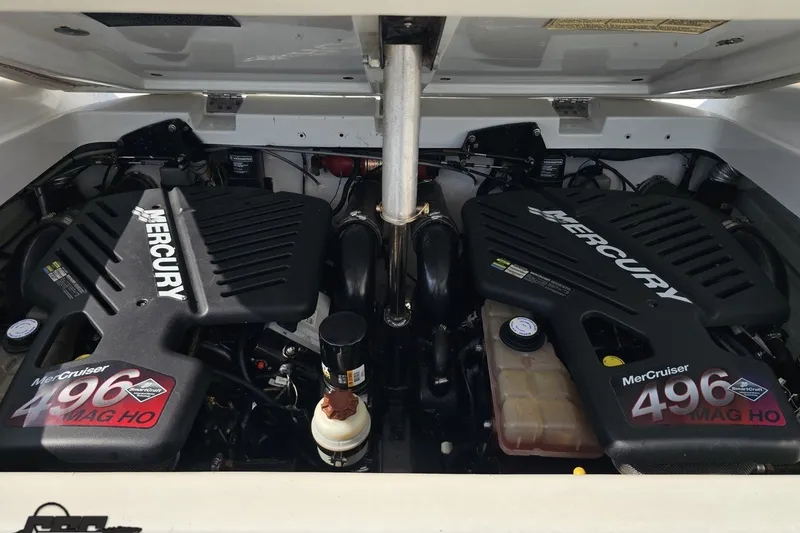 Slide: The Image of Twin MerCruiser 496 MAG HO engines in a 2003 Baja 342 boat. - 82