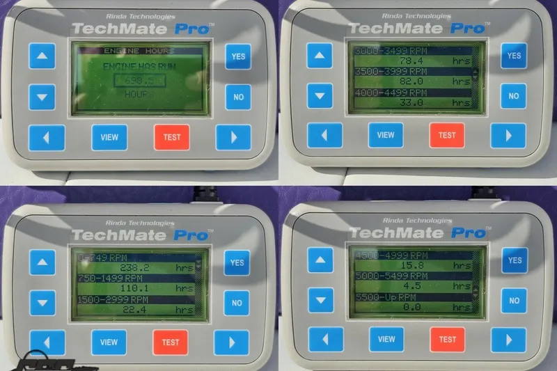 Slide: The Image of TechMate Pro engine diagnostic display showing RPM hours for a 2003 Baja 342. - 93