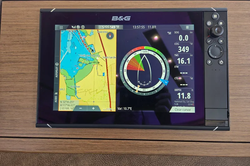 Slide: The Image of Navigation display on Lagoon 46 yacht, showing map and sailing data, 2022 model. - 23