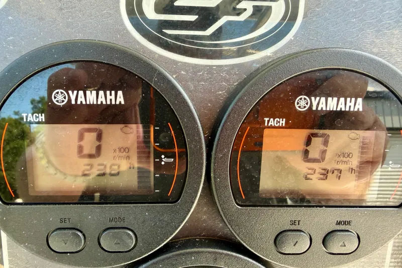 Slide: The Image of Yamaha tachometers on a 2017 Sea Fox 266 Commander boat, displaying engine hours. - 19