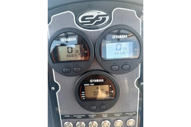 Slide: The Image of Dashboard of a 2017 Sea Fox 266 Commander with Yamaha gauges displaying engine hours. - 25