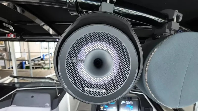 Slide: The Image of Close-up of a Harman Kardon speaker on a Cobalt R4 Surf boat. - 41