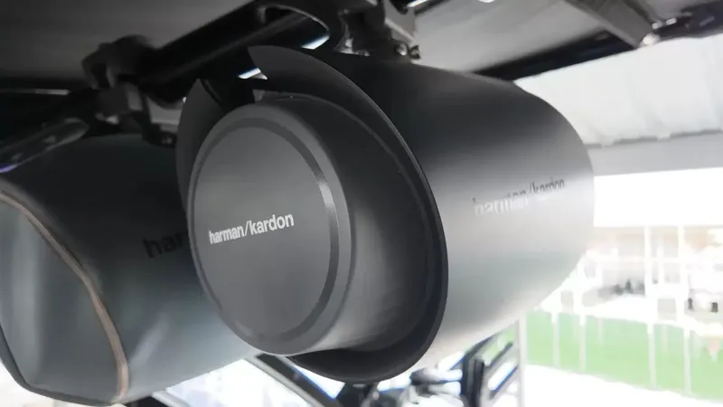Slide: The Image of Close-up of a Harman Kardon speaker on a Cobalt R4 Surf boat. - 40