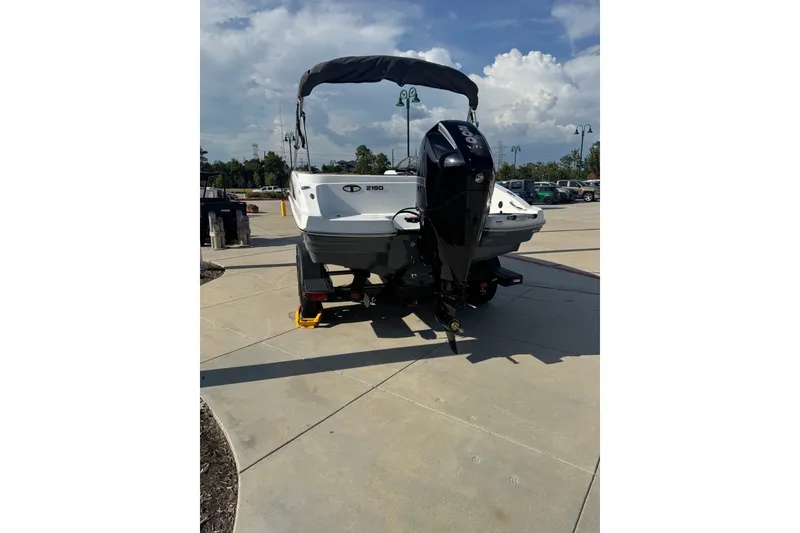 Slide: The Image of 2027 Tahoe 2150 boat with outboard motor on a sunny day. - 3