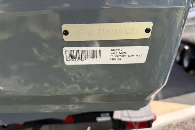 Slide: The Image of 2027 Tahoe 210 S boat hull identification number and barcode. - 3