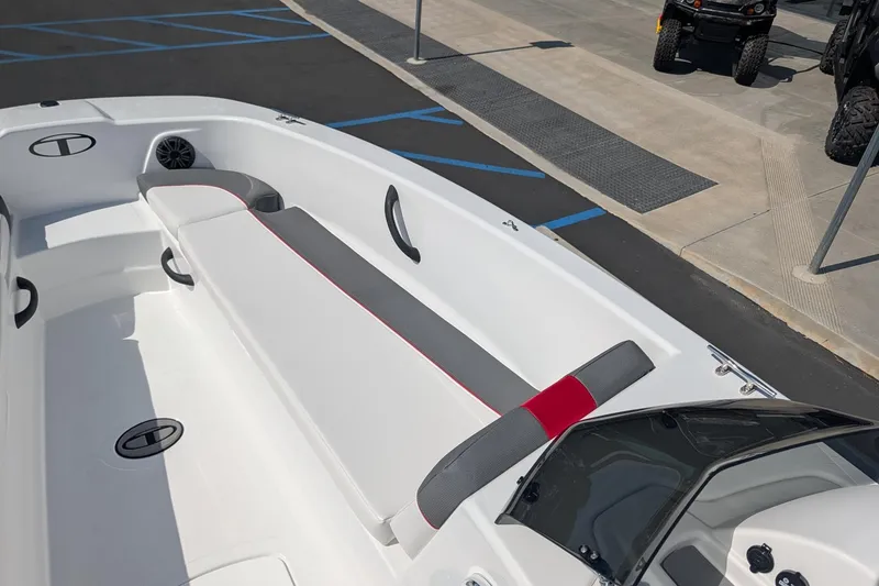 Slide: The Image of 2027 Tahoe T18 boat interior with sleek seating and modern design. - 8