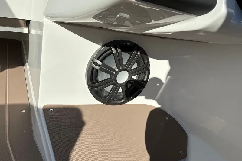 Slide: The Image of Speaker system in 2027 Tahoe 210 S boat interior, featuring sleek design and modern audio technology. - 16