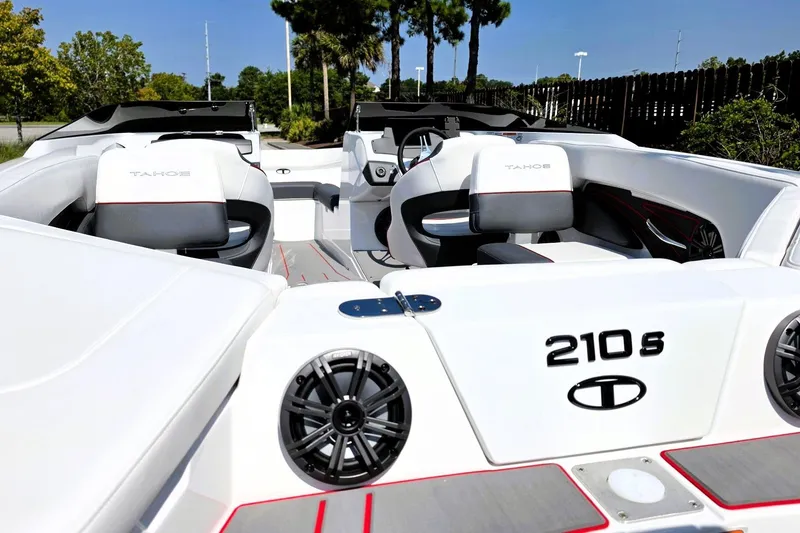 Slide: The Image of 2027 Tahoe 210 S boat interior with sleek seating and modern design features. - 19