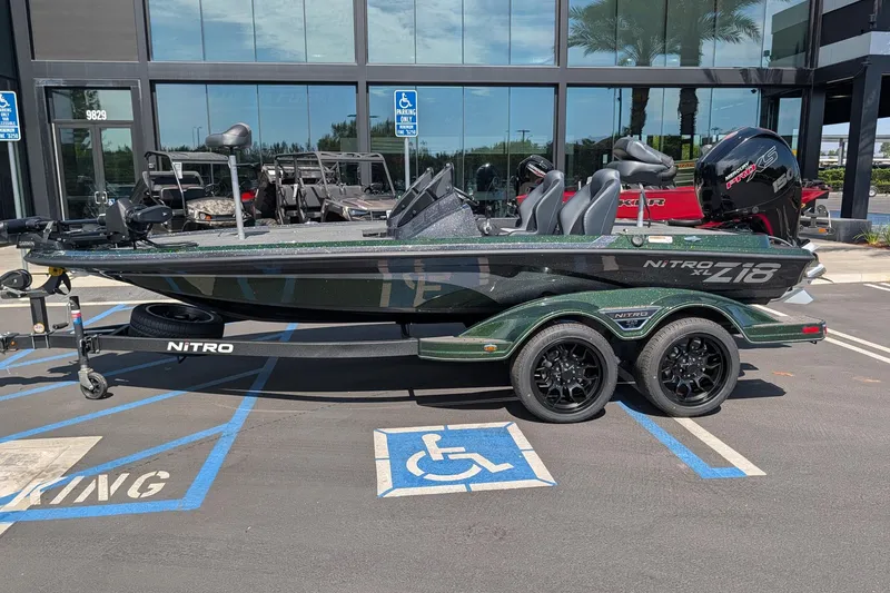 The Image of 2027 Nitro Z18 XL Pro boat parked in a handicap space, showcasing sleek design and features. - 0
