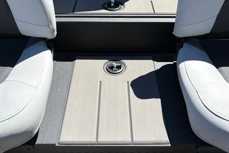 Slide: The Image of Interior view of 2027 Tracker Pro 170 boat with seating and deck details. - 30