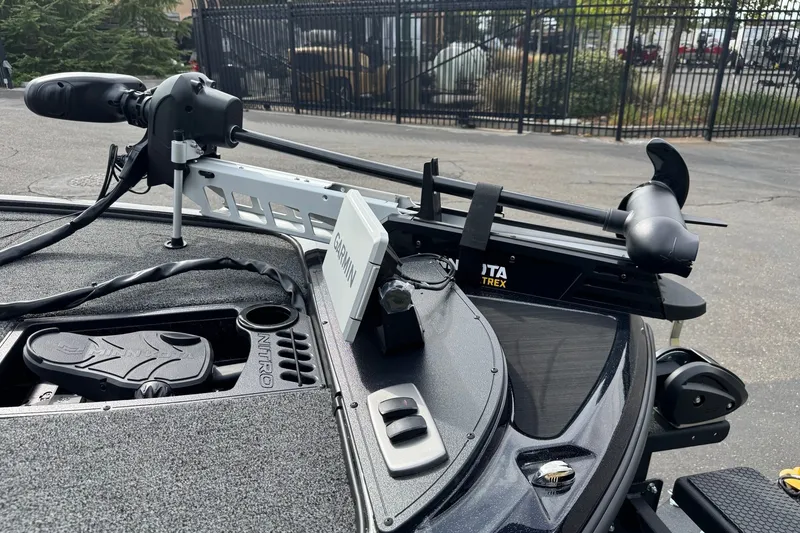 Slide: The Image of 2027 Nitro Z18 XL Pro boat with Garmin and Minn Kota accessories on deck. - 11