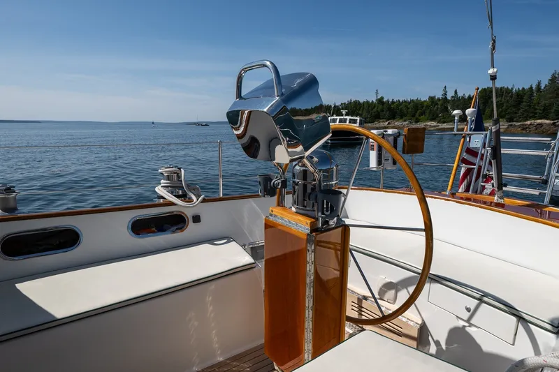 Slide: The Image of Cockpit of 1987 Hinckley Sou'wester 42 sailboat with scenic ocean view. - 16