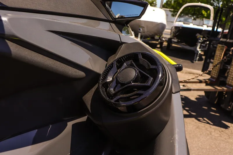 Slide: The Image of Close-up of 2026 Sea-Doo Explorer Pro 170 speaker detail. - 14