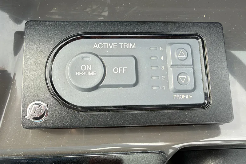 Slide: The Image of Active trim control panel on a 2021 Monterey M-45 boat dashboard. - 40