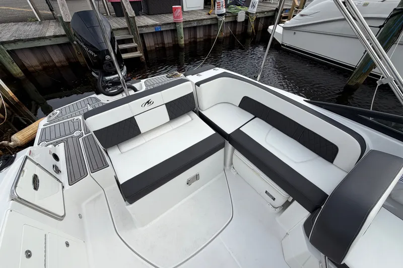 Slide: The Image of 2021 Monterey M-45 boat interior with sleek seating and modern design. - 18